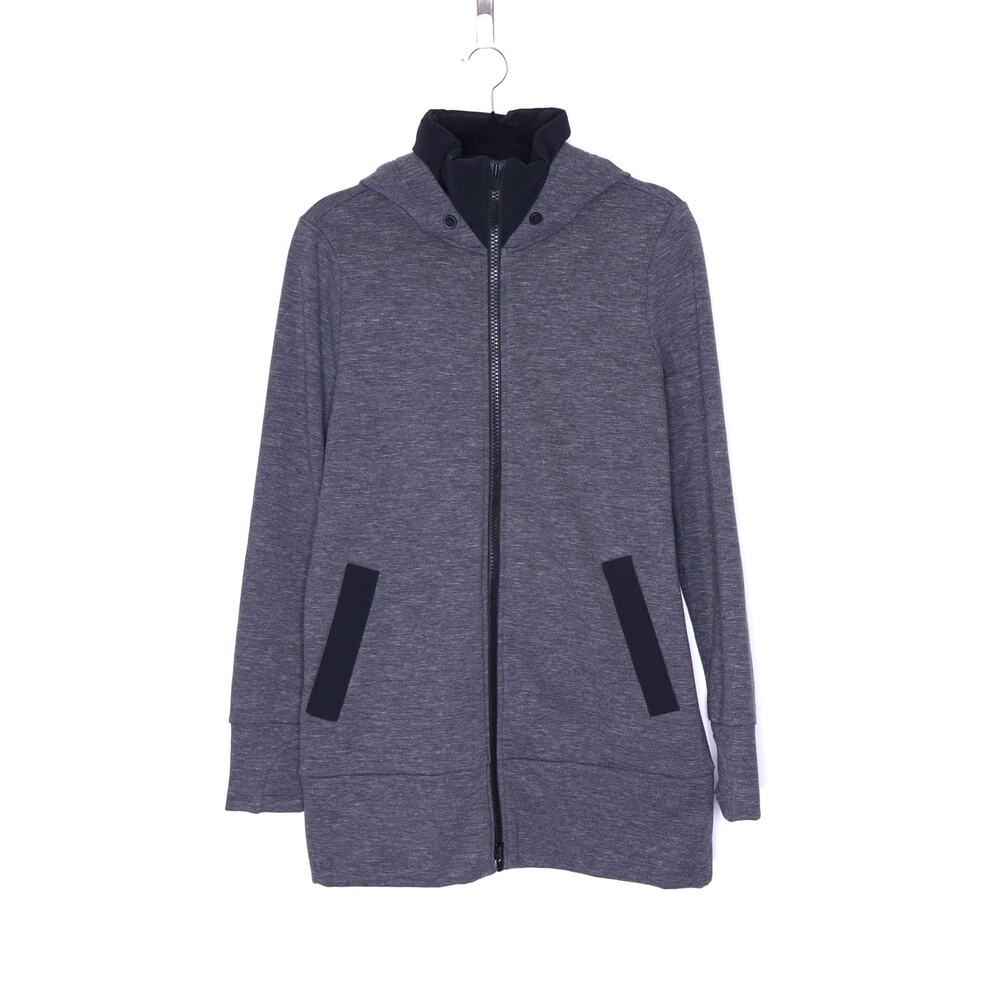 ATHLETA Victory Long Hoodie Charcoal Heather Full Zip Primaloft Women's S
